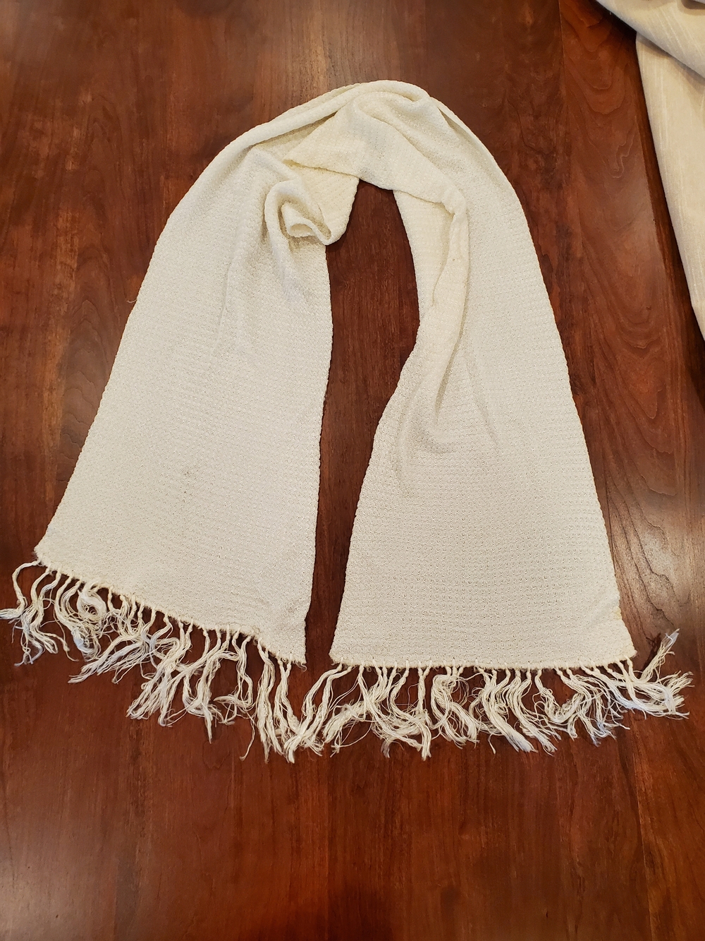 Vintage Silk Cream Woven Fringe Scarf